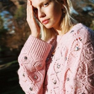 The Kooples Sweater Short With Wide Sleeves And Studs In Pink Oversized ❤️